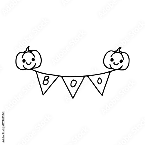 cute Halloween boo banner with pumpkins vector