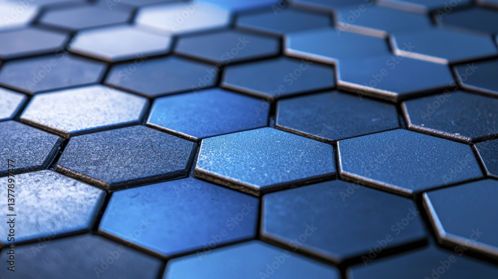 close up view of textured surface featuring hexagonal tiles in various shades of blue, creating modern and minimalist aesthetic close up view of textured surface featuring hexagonal tiles in various shades of blue, creating modern and minimalist aesthetic