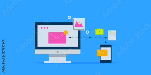 Email software automation, sending mail to customer with secure network connection, attach file and images with electronic mail, subscribe notification on mobile screen.