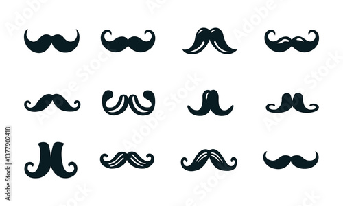 Set of icon various mustache whisker tendril vector illustrations on white background