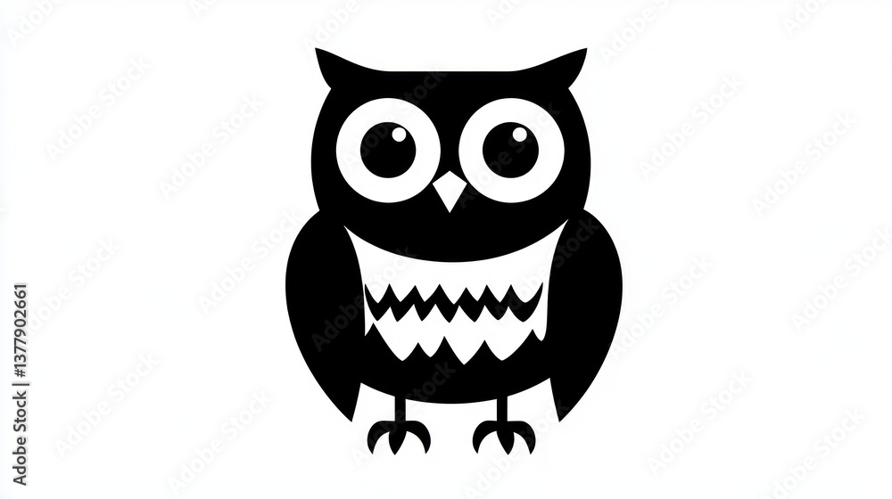 Adorable Black and White Owl Illustration Adorable Black and White Owl Illustration