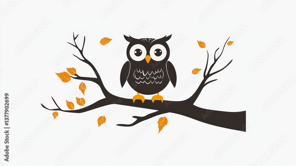 Fototapeta premium Adorable Owl Perched on Autumn Branch