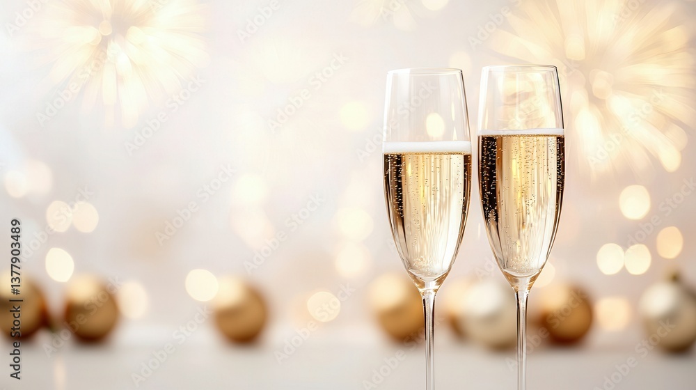 Two champagne glasses are clinked together against a sparkling backdrop, evoking celebration and joy. Two champagne glasses are clinked together against a sparkling backdrop, evoking celebration and joy.