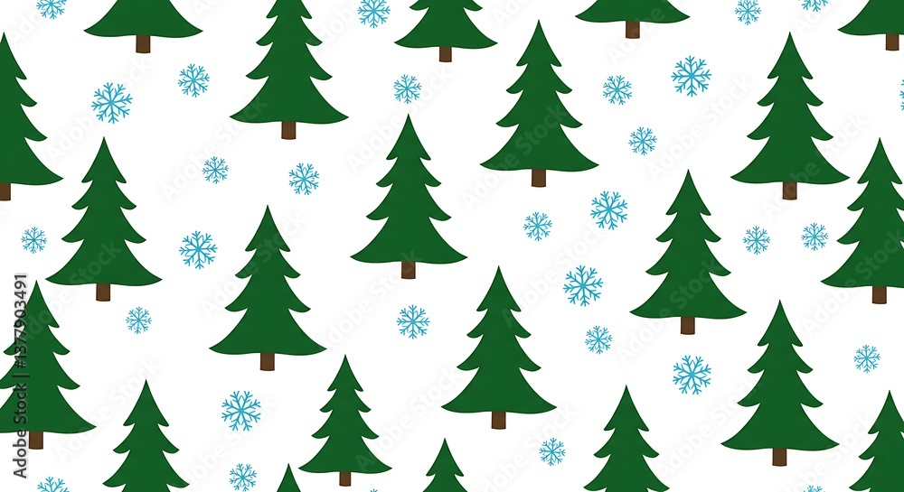 Winter Wonderland Green Trees And Snowflakes Pattern AI Generated Winter Wonderland Green Trees And Snowflakes Pattern AI Generated
