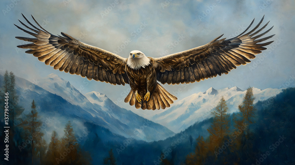 Obraz premium Majestic Eagle Soaring Above Mountains