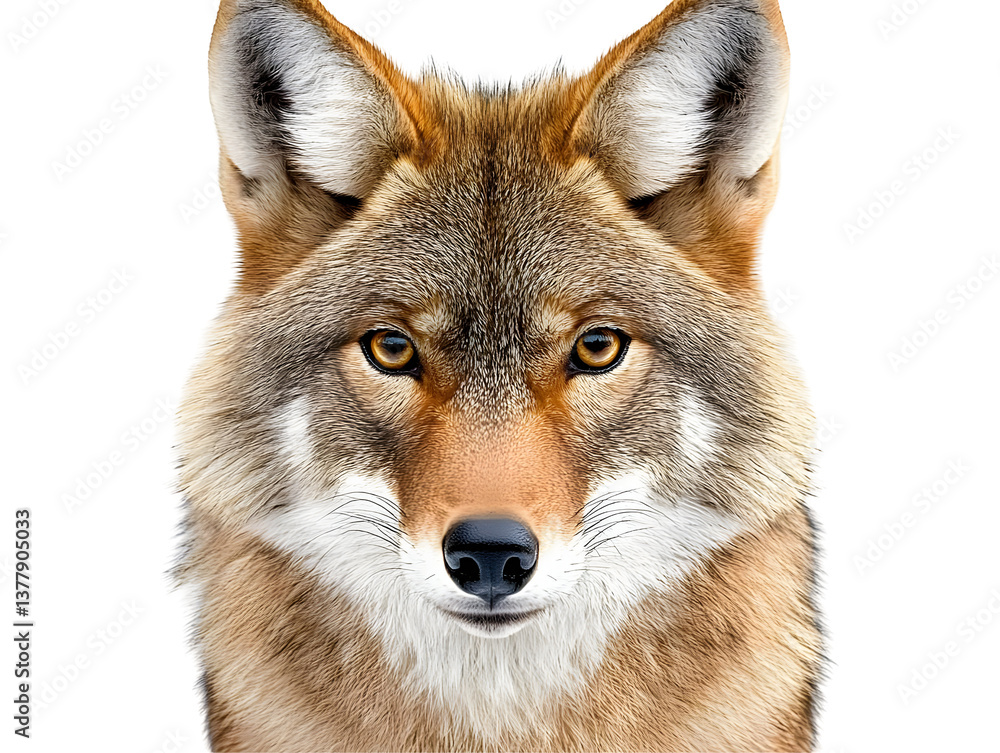 Fototapeta premium Realistic Portrait Illustration Of A Coyote With Transparent Background And Brown Fur