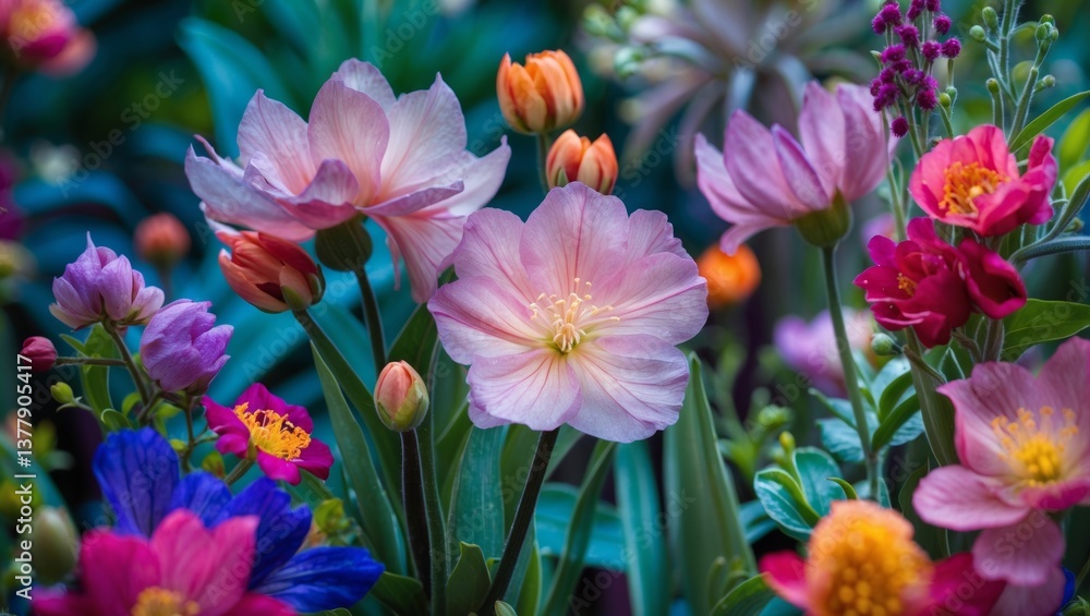 Obraz premium Vibrant Close-up of Colorful Flowers in Full Bloom Botanical Macro Photography