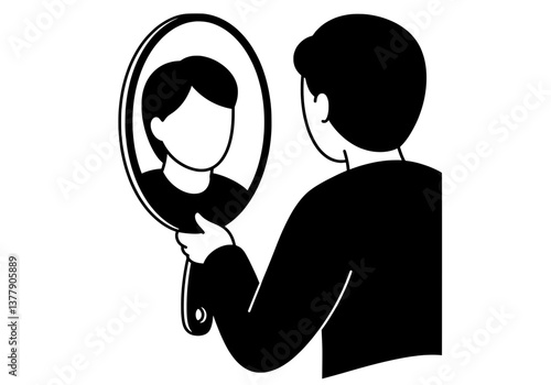 Person Looking in Mirror Silhouette Vector for Self-Awareness