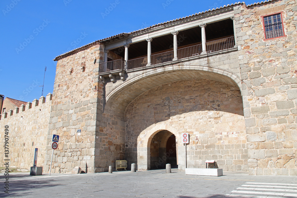 medieval ramparts and gate in avila in spain