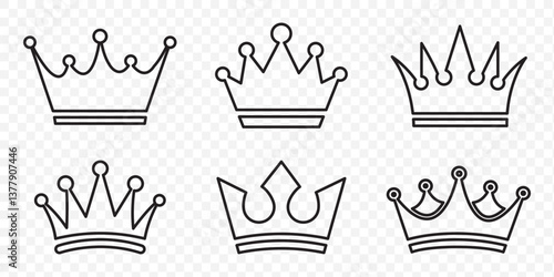 Crown thin line icon set. Silhouette crown collection. Black crown symbol. Editable stroke. Vector illustration. EPS 10