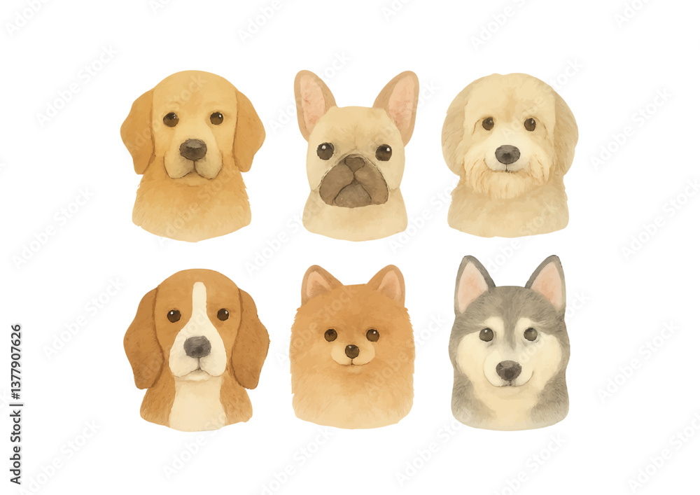 Obraz premium 手描き風の犬のイラストセット