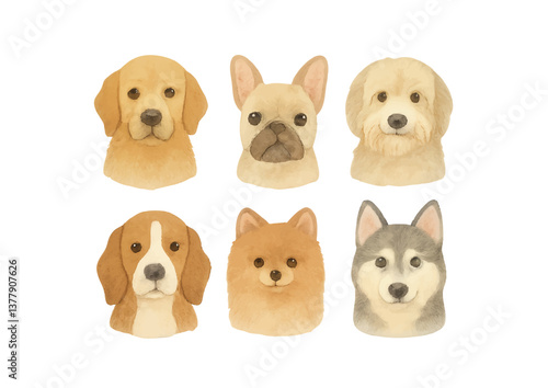 手描き風の犬のイラストセット