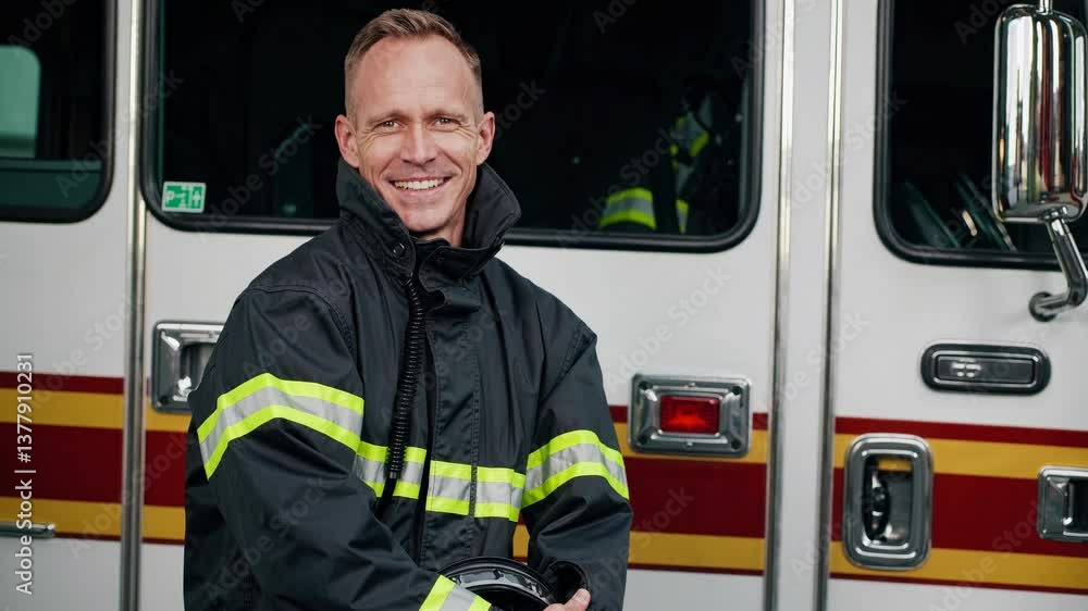The Confident Firefighter Smiling The Confident Firefighter Smiling