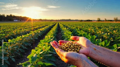Nurturing Harvest: A close-up captures sun-kissed hands cupping freshly harvested crops, symbolizing the fruition of labor and the bounty of nature, set against a picturesque.