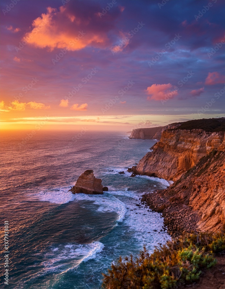 Coastal Cliffside Overlooking the Ocean at Dusk Coastal Cliffside Overlooking the Ocean at Dusk