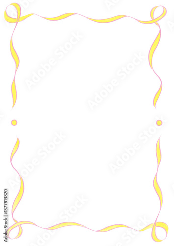 Pink & Yellow Wavy Ribbon Frame with Dots, wedding menu invitation border hand drawn baby shower a4 a5 a6 birthday engagement party, feminine, bachelorette bachelor easter clown holiday vintage retro