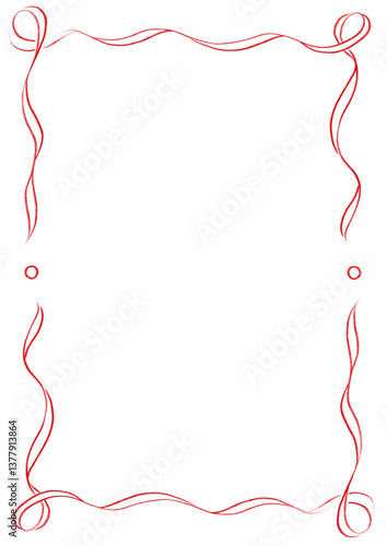 Red & White Wavy Ribbon Frame with Dots, wedding menu invitation boarder, hand drawn baby shower decoration, a4 a5 a6 birthday christmas party, clown funfair style, bachelorette bachelor vintage retro