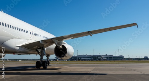 Airplane ready to take off from side view