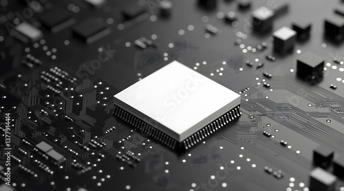 Close-up of a Microchip on a Circuit Board