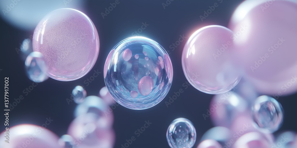 Abstract spheres with a reflective sheen. Iridescent bubbles float in a space, reflecting vibrant colors. Graphical resource for design and downstream advertisement purposes Abstract spheres with a reflective sheen. Iridescent bubbles float in a space, reflecting vibrant colors. Graphical resource for design and downstream advertisement purposes