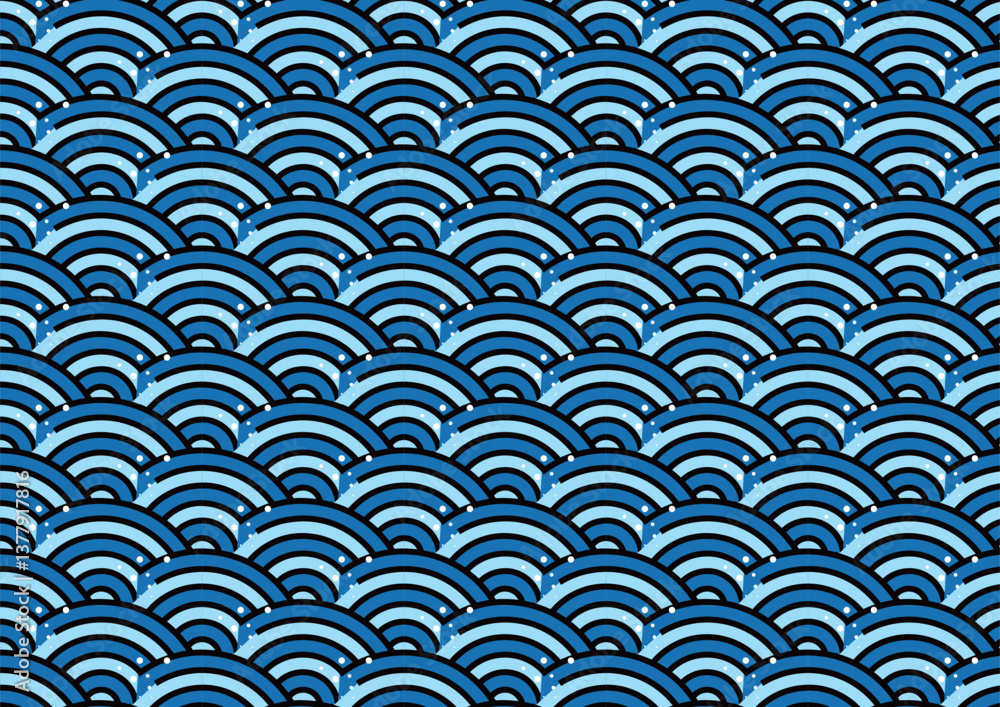 青い海の和風のパターンのデザインペーパー 青い海の和風のパターンのデザインペーパー