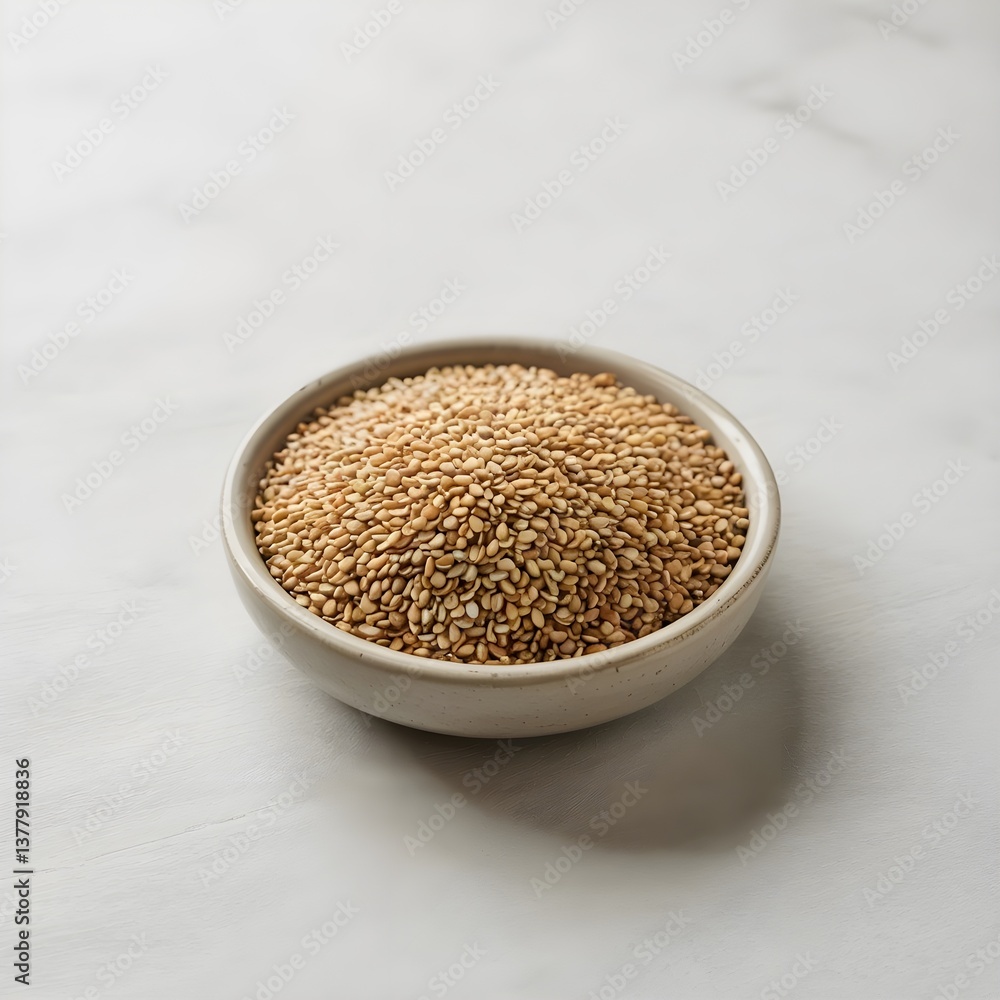 A Bowl of Sesame Seeds on a White Isolated Table Background, Perfect for Culinary Use, Healthy Snacks, and Natural Seasoning A Bowl of Sesame Seeds on a White Isolated Table Background, Perfect for Culinary Use, Healthy Snacks, and Natural Seasoning