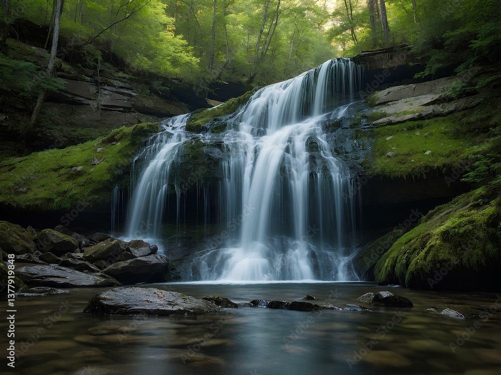 Obraz premium Coldwater Falls: A Serene Escape in the U.S., Where Crystal-Clear Waters Tumble Over Rocky Cliffs, Surrounded by Lush Forests and Offering a Tranquil Retreat into Nature’s Beauty!