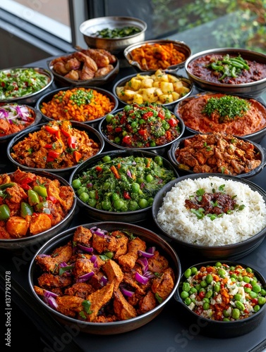 Diverse Indian Cuisine Dishes, Delicious Spices and Fresh Flavors, Ready to Eat.