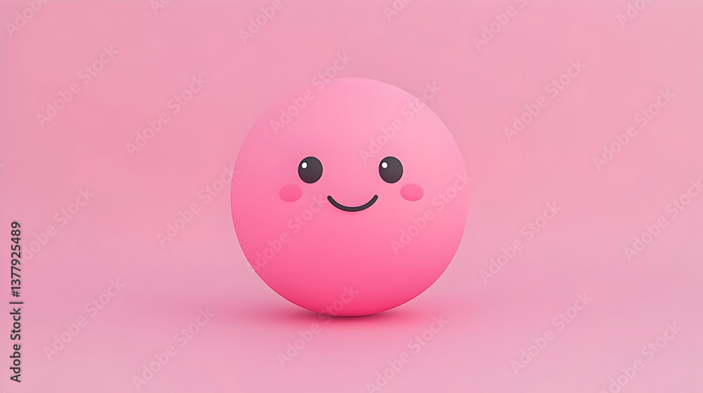 Cheerful Minimal 3D Character with Cute Facial Features on Pink Background Cheerful Minimal 3D Character with Cute Facial Features on Pink Background
