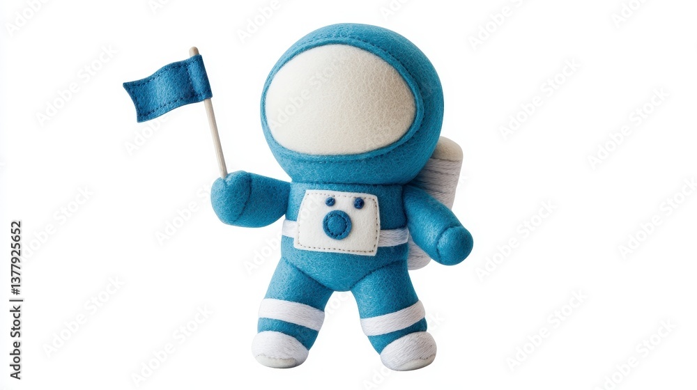 Adorable Blue Astronaut Plush Toy Holding a Flag Adorable Blue Astronaut Plush Toy Holding a Flag