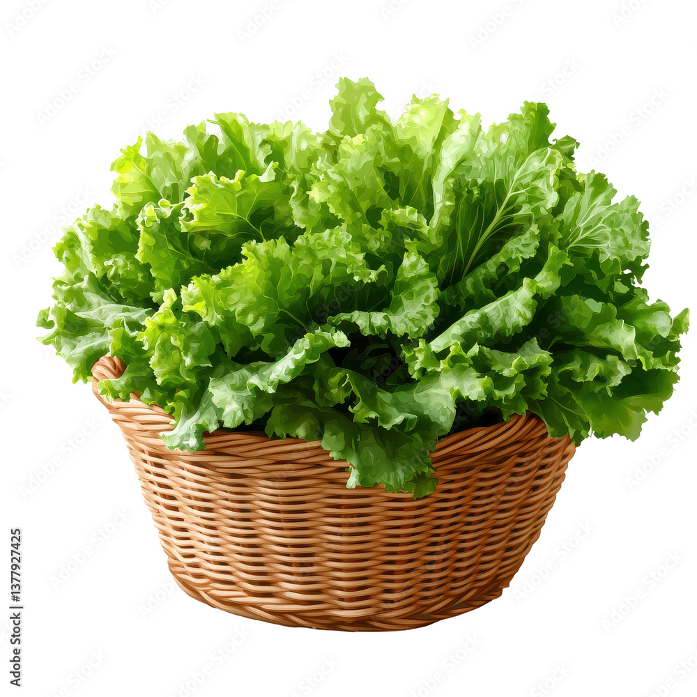 Fresh green lettuce in a woven basket isolated on a plain background ready for culinary use, Fresh green lettuce in the basket isolated on a transparent Fresh green lettuce in a woven basket isolated on a plain background ready for culinary use, Fresh green lettuce in the basket isolated on a transparent