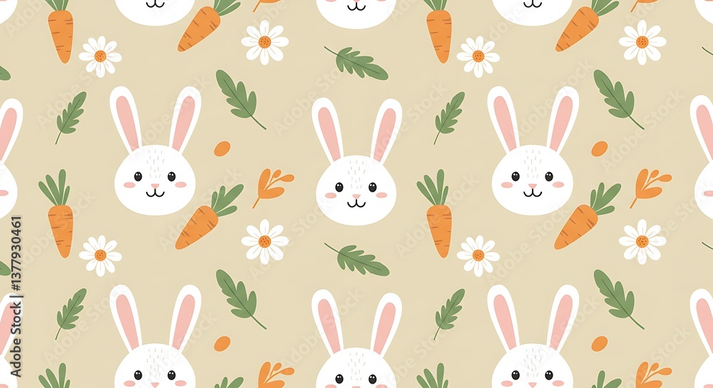 Adorable Bunny And Carrot Pattern Springtime Design AI Generated Adorable Bunny And Carrot Pattern Springtime Design AI Generated