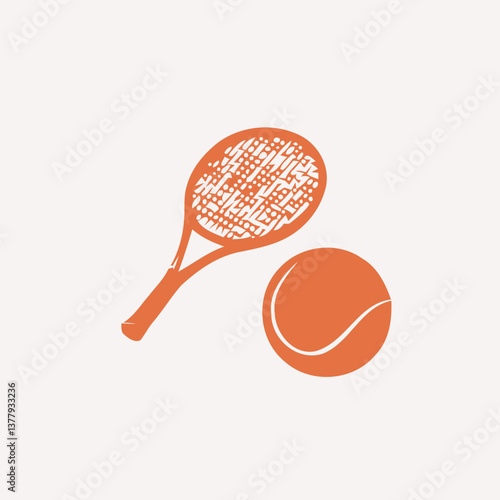 Adobe Illustrator Artwork Vintage-style tennis racket and ball graphic design