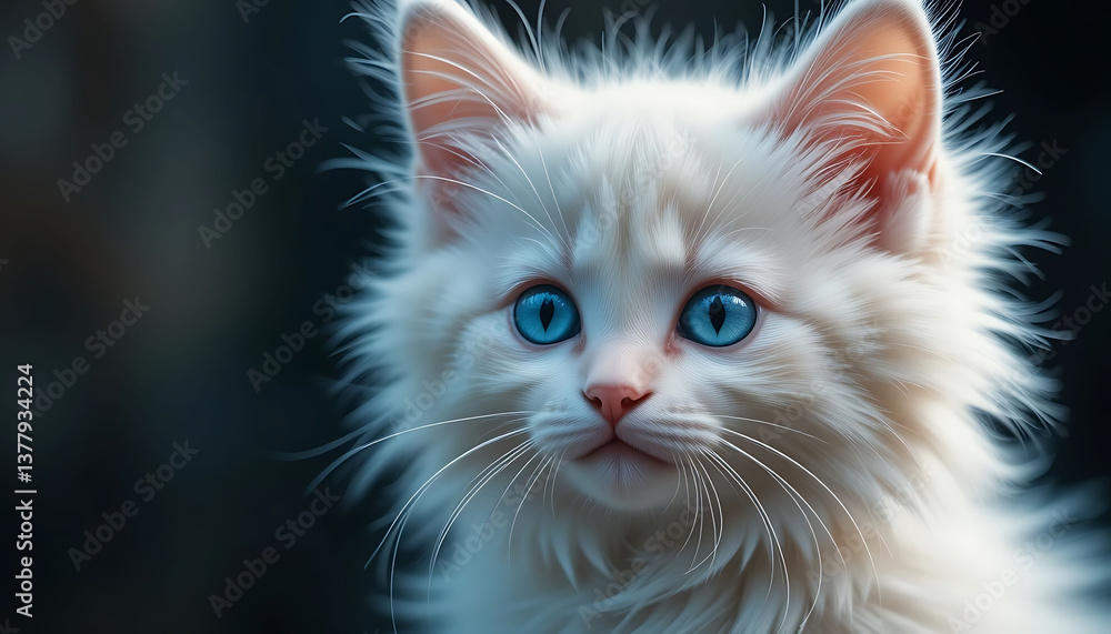 White Kitten with Blue Eyes Close-up Portrait White Kitten with Blue Eyes Close-up Portrait