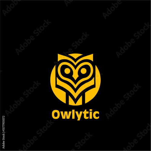 Minimalist Owl Silhouette Logo in Black, Geometric and Symmetrical Vector Design