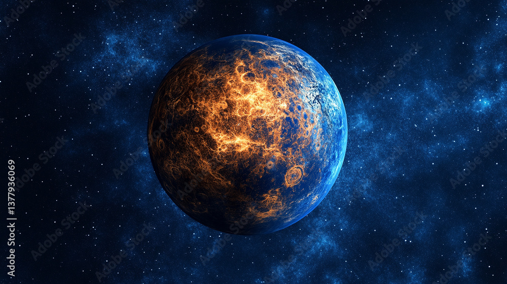 Fototapeta premium 宇宙空間に浮かぶ青い惑星 Generated image