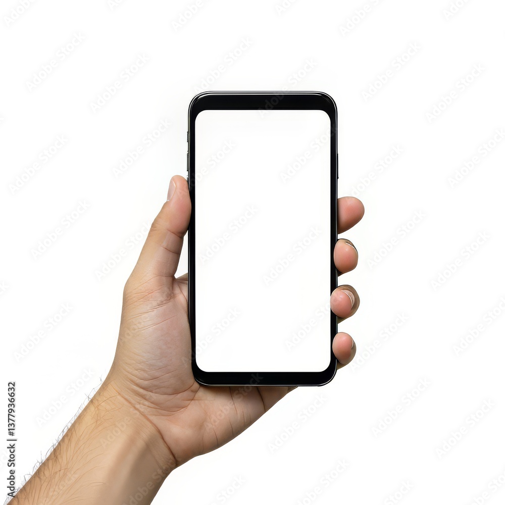 Holding Generic Smartphone Mockup with Blank Screen for App Promotion Holding Generic Smartphone Mockup with Blank Screen for App Promotion