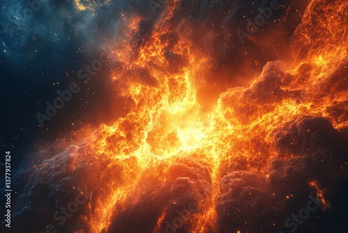 Wallpaper Mural Explosive cosmic event illuminating a nebula in deep space filled with fiery colors Torontodigital.ca