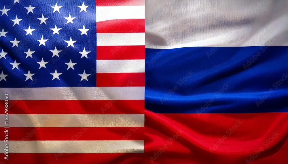 États-Unis et Russie : confrontation entre les drapeaux américain et russe. États-Unis et Russie : confrontation entre les drapeaux américain et russe.
