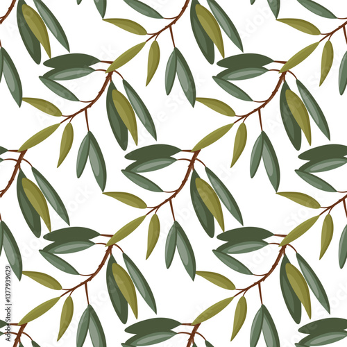 Seamless vector pattern with sea buckthorn berries, leaves, and branches, natural and elegant design.