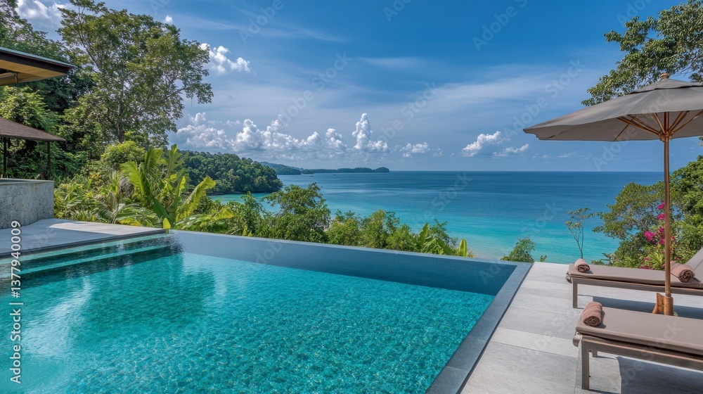 Fototapeta premium A beautiful infinity pool overlooking the sea on Koh Kood.