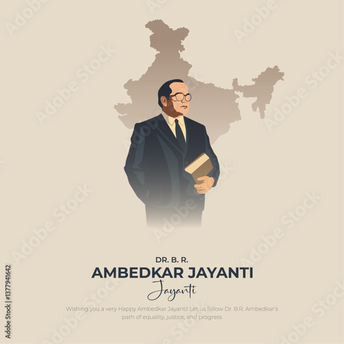 Happy Dr. Ambedkar Jayanti post and greeting card, birthday celebration of Dr. Bhimrao Ambedkar Vector illustration, 14th April.