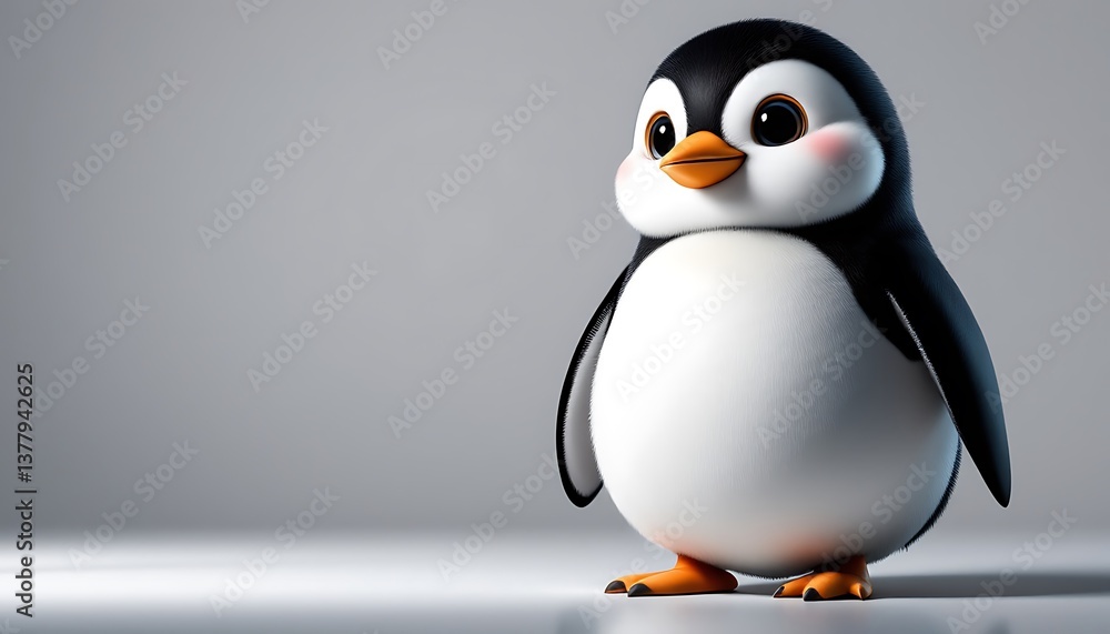 Obraz premium Cute Cartoon Penguin Character Standing Isolated on Gray Background for Kids