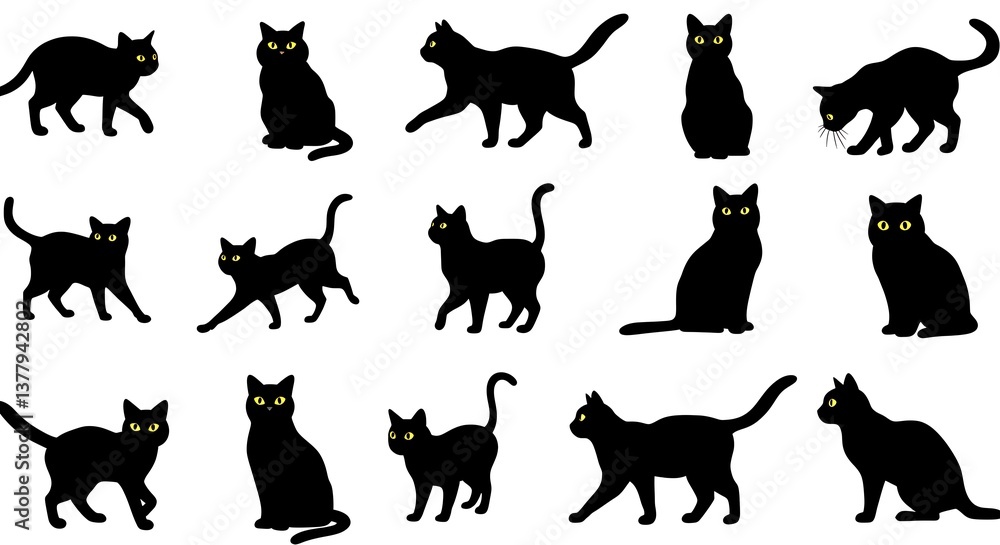 Fototapeta premium Midnight Meowser's: A Feline Silhouette Symphony AI Generated