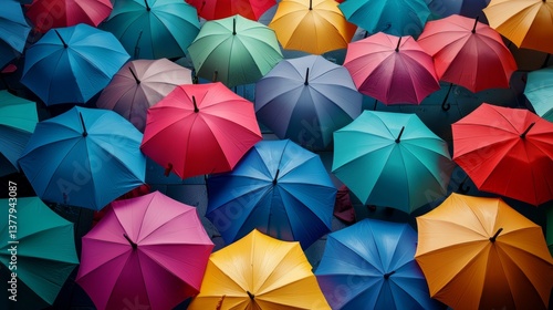 Colorful collection of umbrellas displayed together creating a vibrant and cheerful visual experience outdoors