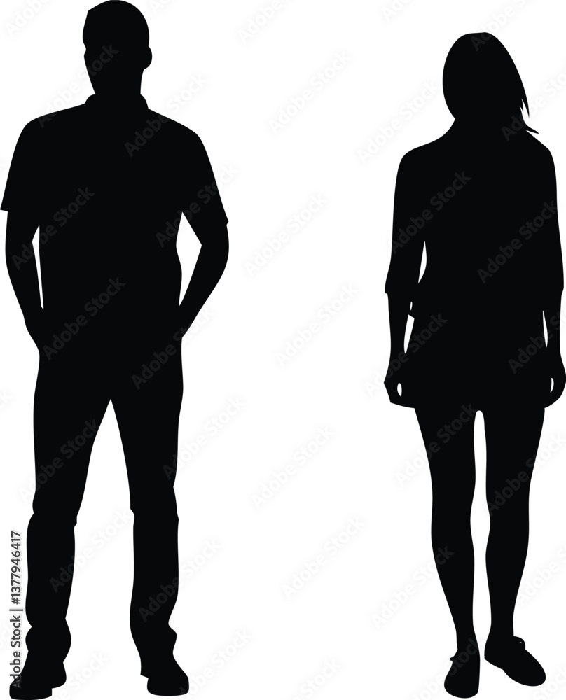 custom made wallpaper toronto digitalSilhouettes of Man and Woman Standing Isolated on White Background Full Body View