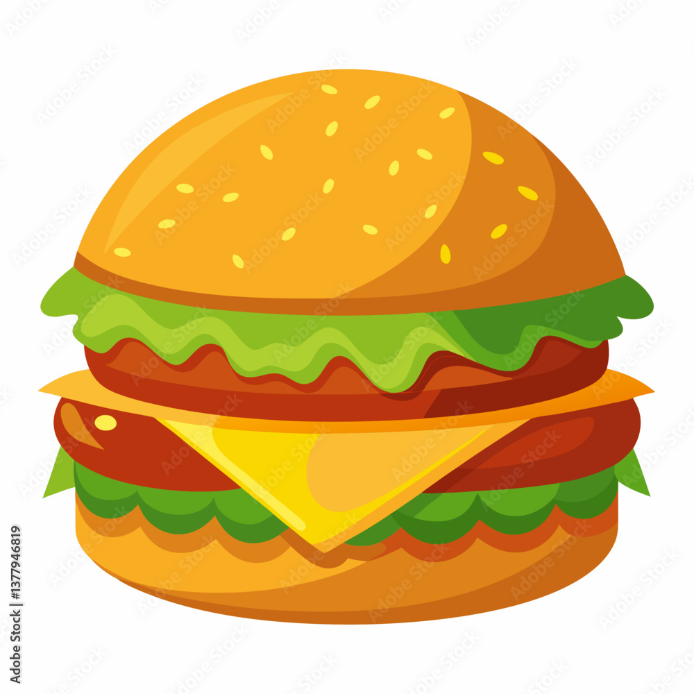A hamburger with melted cheese and fresh lettuce, presented on a clean white background. A hamburger with melted cheese and fresh lettuce, presented on a clean white background.