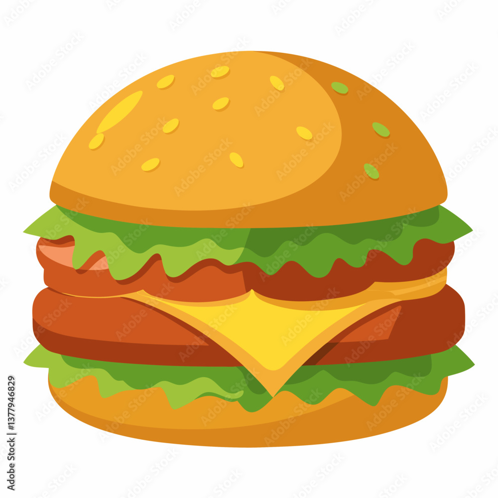 A hamburger with melted cheese and fresh lettuce, presented on a clean white background. A hamburger with melted cheese and fresh lettuce, presented on a clean white background.