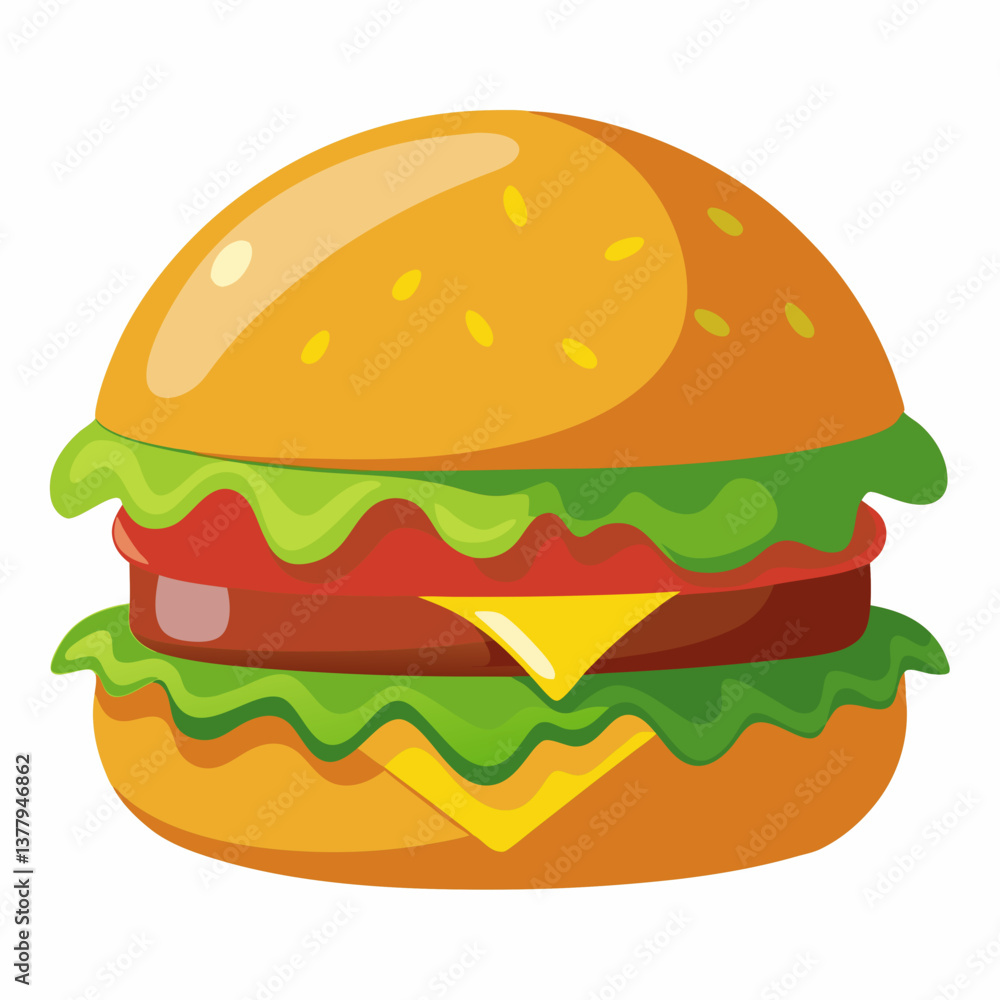 A hamburger with melted cheese and fresh lettuce, presented on a clean white background. A hamburger with melted cheese and fresh lettuce, presented on a clean white background.