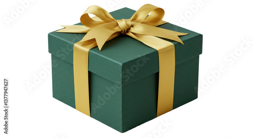 Isolated Green Gift Box with Gold Ribbon